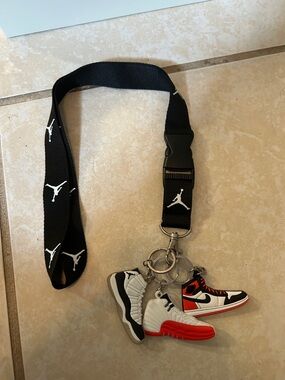 Jordan Black Lanyard with White Jumpman and Red-Accented Sneaker Charms